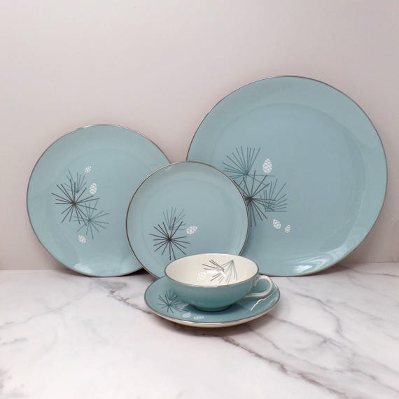 Vintage Franciscan Fine China MCM Silver Pine 5 Piece Dinner Place