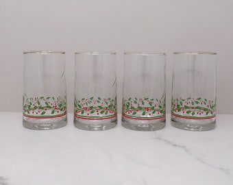 Vintage Arby's Gold-Rimmed 16 oz Highball Christmas Glasses by Libbey - set of 4 (1983)