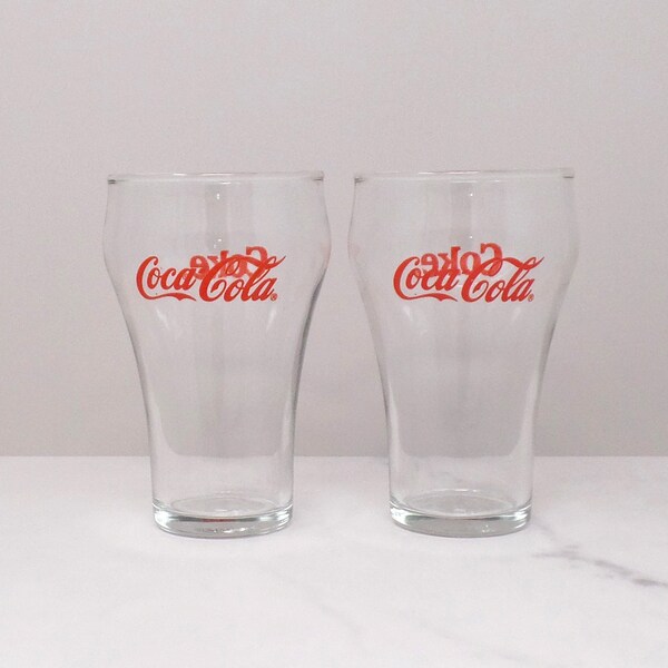 Vintage Coca-Cola / Coke 12 oz Glasses with Red Logo - set of 2 (1980s)