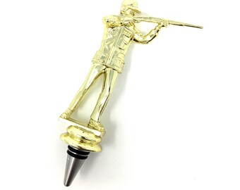 Hunter Trophy Wine Bottle Stopper with Stainless Steel Base Made in the USA, Upcycled Gift for Hunter Outdoorsman Him Dad Shooting Rifle
