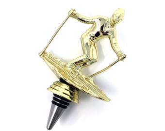 Skiing Trophy Wine Bottle Stopper - Stainless Steel Base