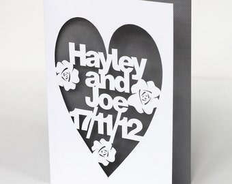 Personalised Hand Cut Wedding Day or Anniversary Card