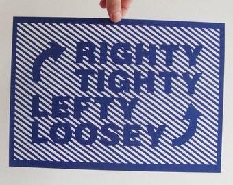 Hand Cut Intricate Stripes Papercut Poster - Righty Tighty Lefty Loosey