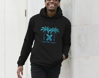 Palm Trees Surf Hoodie In Blackrecycling Organic Unisex Tee