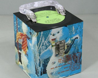 Handmade CD Case Cube Tote - 1000 Strings At Christmas - Recycled Record