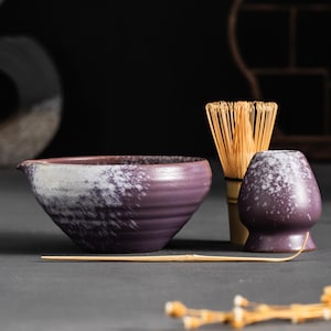 Handmade Aster Burst Matcha Bowl Set of 4 Gift Set Purple Matcha Kit Matcha Tea Ceremony Set