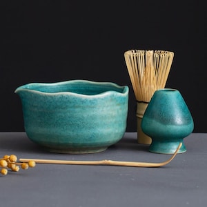 Handmade Vintage Emerald Matcha Set with Bowl Matcha Ceremony Set Gift Set for Matcha Lovers