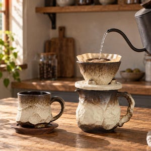 Handmade Pour Over Coffee Set, Ceramic Dripper, Coffee Pot and Mug, Rustic Slow Coffee Kit, Housewarming and Christmas Gift
