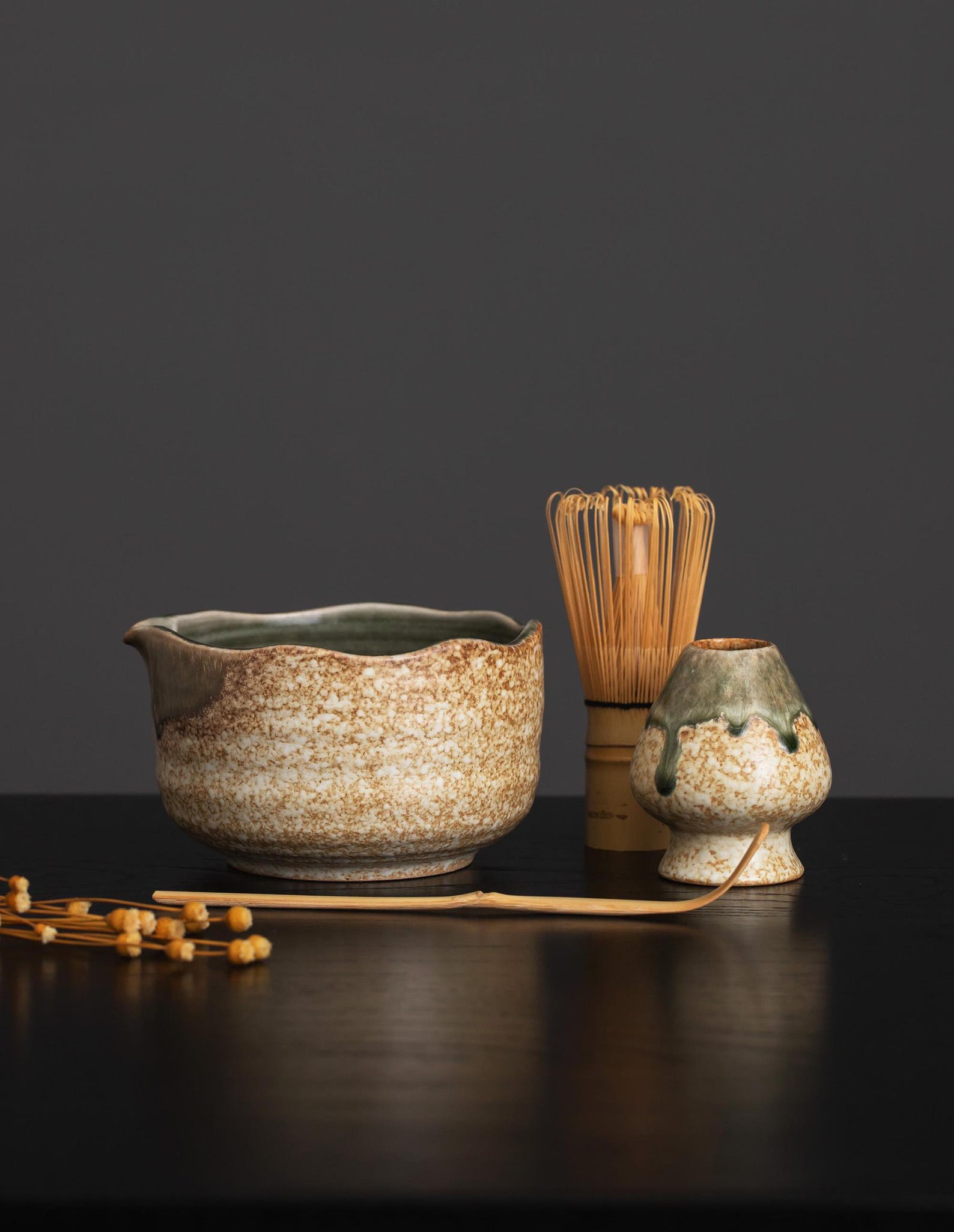 Handmade Vintage Green Flow Glaze Matcha Set