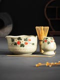 Handcrafted Vintage Strawberry Blossom Beige Matcha Bowl Set Spout Mottled Style Matcha Gift Set of 4 Tea Ceremony Set product logo