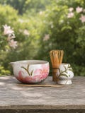 Handmade Pink Lily Matcha Set, Ceramic Chawan with Spout, Bamboo Whisk and Scoop, Floral Matcha Gift for Tea Lovers product logo