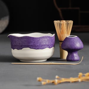Handmade Vintage Violet Snow Matcha Set with Bowl Purple Matcha Ceremony Set Gift Set