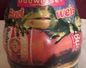 Vintage 1996 Anheuser Busch Budweiser Handcrafted Collectible Ceramic Frog Beer Stein Mug #CS289 6" Height Made by Ceramarte of Brazil