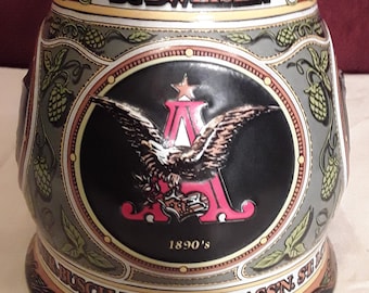Vintage 1993 Anheuser Busch Budweiser Historical A & Eagle Series 1890 Edition Beer Stein Mug #32055 5.5" Height Made In Brazil by Ceramarte