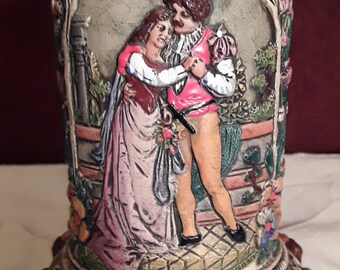 Vintage Thewalt #183 Liebe/Love Pewter Lid Ceramic Full Color German Beer Stein 0.5L 8" Tall with Medieval Marriage Scene - Western Germany