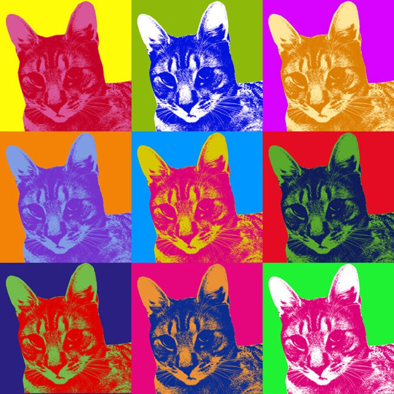Custom Pop Art in Warhol Style Using Your Photo Custom Size Digital Delivery for Self-Printing or Photo Gift Personal Pet Cat Dog Ornament image 1