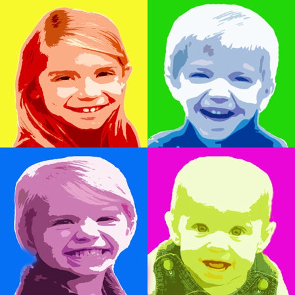 Custom Pop Art - Four Different Photos in Andy Warhol Style Personalized for Gift or Home, Birthday, Wedding, Popart DIGITAL SELF-PRINTING