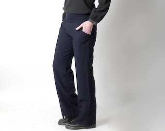 Pantalon large femme bleu marine à ceinture extensible, pantalon élégant MALAM, taille S, M, L ou autre