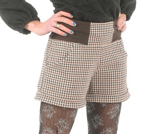 Short femme printemps, pied de poule beige et marron, Vêtements femme, taille S