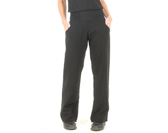 Womens black pants, straight legs, Supple fit, Stretchy belt, MALAM, Size XS, S, M, L or other