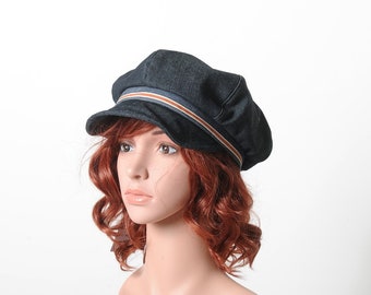 Dark blue denim newsboys cap, adult hat, MALAM, Womens hats with brim, 55 cm