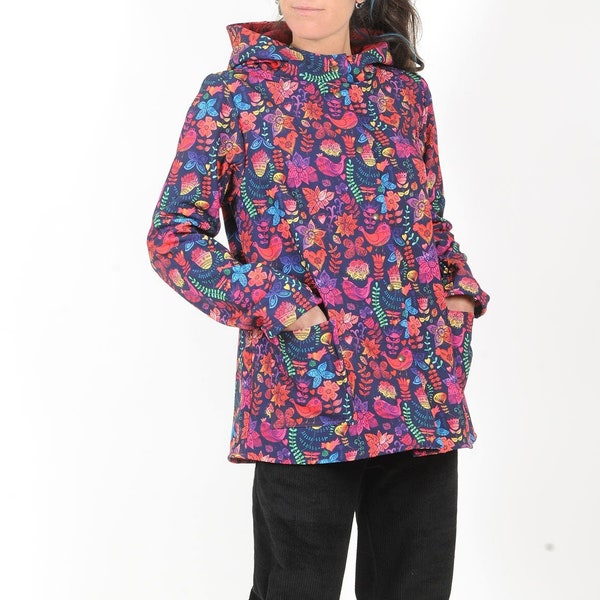 DERNIERE Veste imperméable femme colorée intérieur polaire, Manteau à capuche imprimé fleuri, MALAM, Taille S