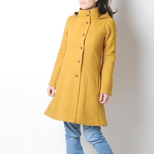 Manteau jaune moutarde à capuche lutin MALAM , Manteau d'hiver en laine vierge, Votre Taille, Mode hivernale image 4