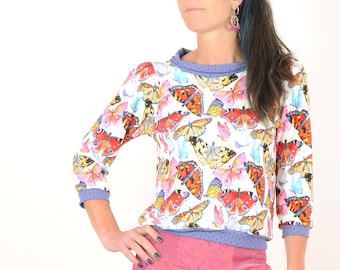 Colorful blouse with cowl neck, large butterfly print, Womens clothing, MALAM, Your size