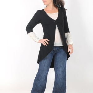 Long black cardigan, Black Pleated swallowtail jersey jacket, Cardigan for women, Office fashion, MALAM, Any size image 1