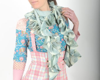 Pale mint green ruffled scarf, Womens accessories, Fabric frilled scarf, Gift for her, MALAM