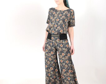 Meikosks Ladies Loose Pocket Harem Pants Floral Print Pants Oversized Casual Trousers Wide Leg Pants