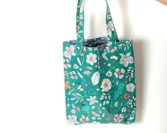 Sac cabas vert imperméable, Sac shopping ou plage imprimé fleuri, MALAM