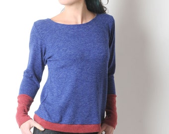 Blue and red sweater, Women's knit top, Solid color Jersey sweater, Winter fashion, Womens clothing, MALAM, Size UK 12