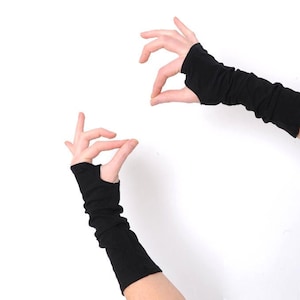 Long stretchy black cotton armwarmers, black fingerless gloves, Unisex accessory, MALAM