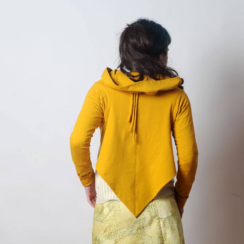 Womens sweaters MALAM Cotton Jersey cardigan Womens clothing Mustard yellow Wrap Shrug Long sleeve jersey wrap sweater