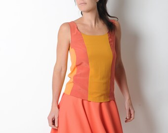 Orange and yellow colorblock tank top - Sleeveless Summer top, Womens clothing, MALAM, size UK 8