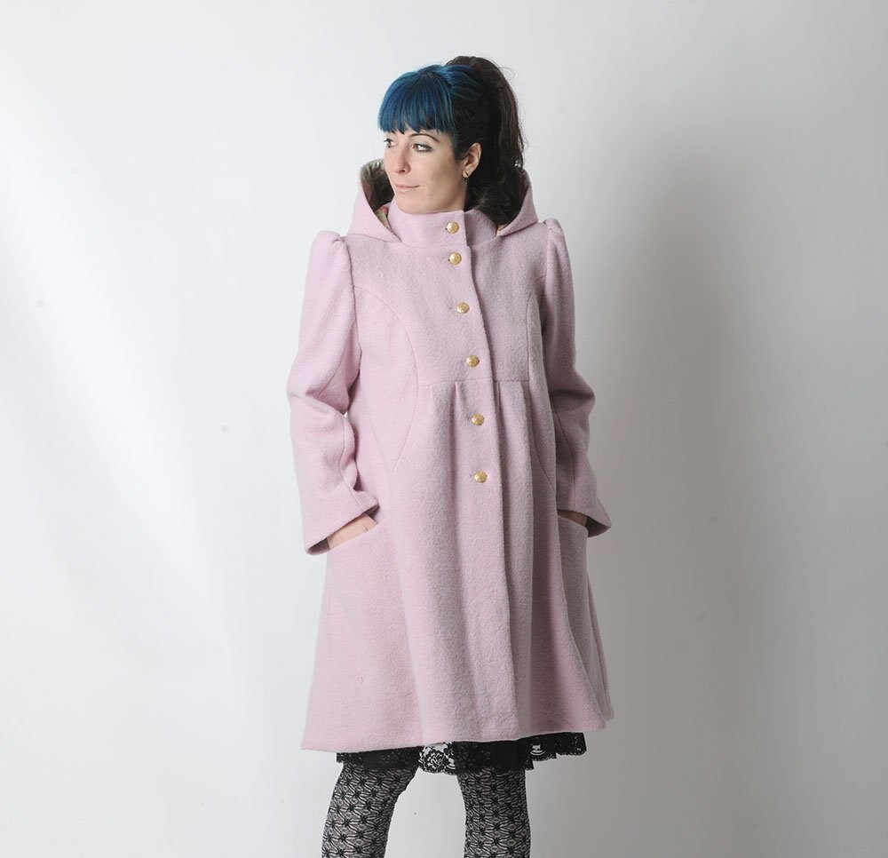 Womens winter wool coat in burnt orange, Hooded coat with flared sleeves, MALAM, UK10 US6 or UK14 US10 Womens winter wool coat in burnt orange, Hooded coat with flared sleeves, MALAM, UK10 US6 or UK14 US10