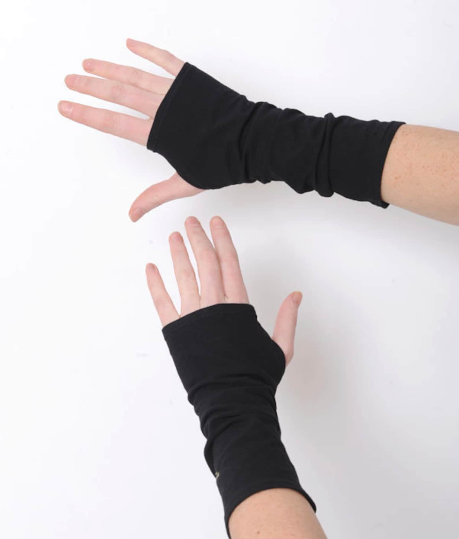 Black Arm Warmers Black Fingerless Gloves Cotton Wrist Etsy