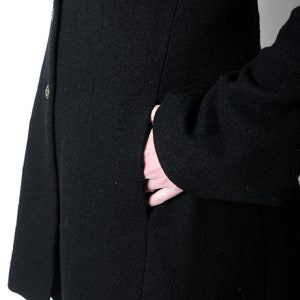 Manteau noir à capuche ronde, manteau d'hiver en laine noire, manteau femme évasé Votre taille, MALAM image 5