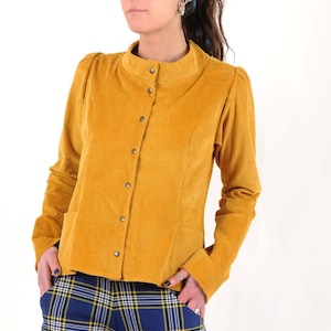 Womens mustard yellow cord jacket, officer collar, Colorful clothing, MALAM, Any size