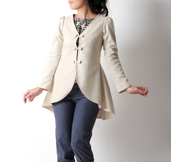 Beige linen jacket Womens swallowtail jacket Beige frock Etsy
