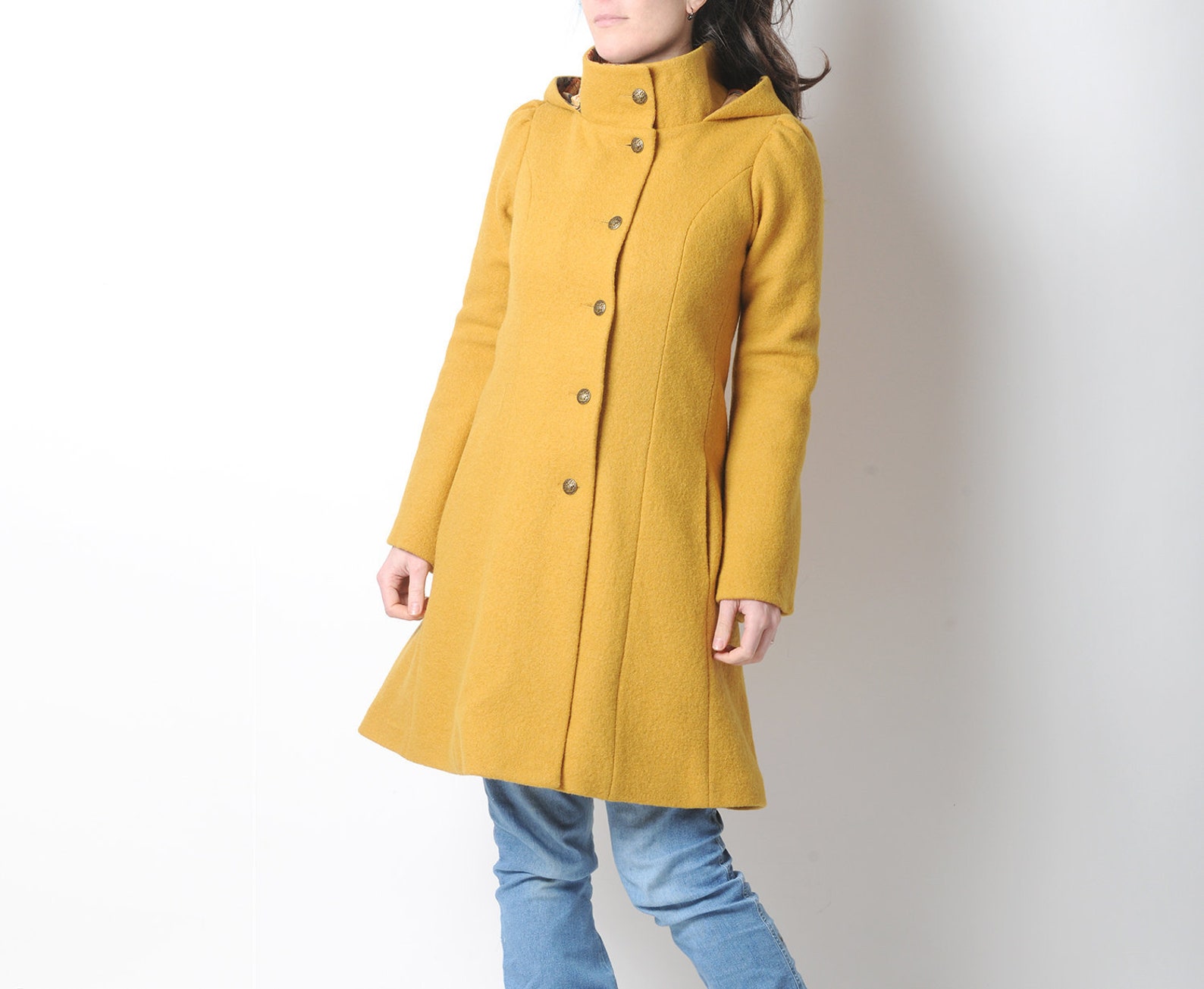 Mustard Yellow Wool Coat Womens Yellow Winter Coat Pointy Etsy