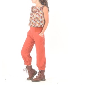 Pantalones de mujer de color naranja oscuro con cinturón elástico, pantalones abullonados hasta el tobillo de verano para mujer, cintura elástica Tallas XS, S, M, L