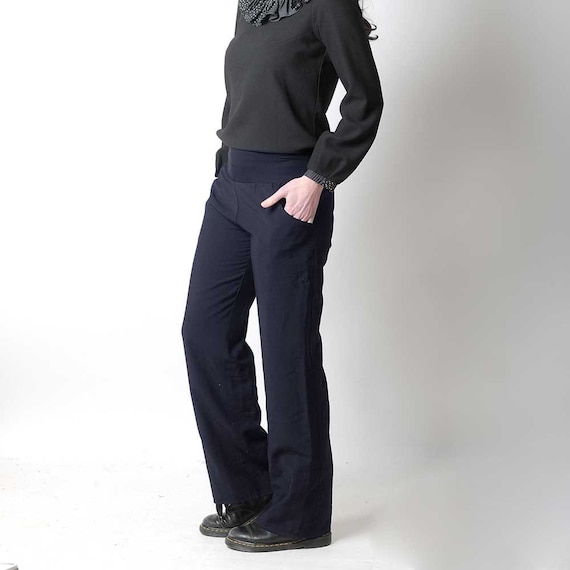 Pantalon large femme bleu marine à ceinture extensible - Etsy France