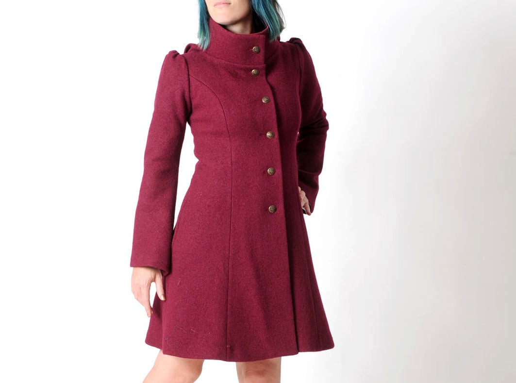 de lana de vino con capucha abrigo rojo - Etsy México