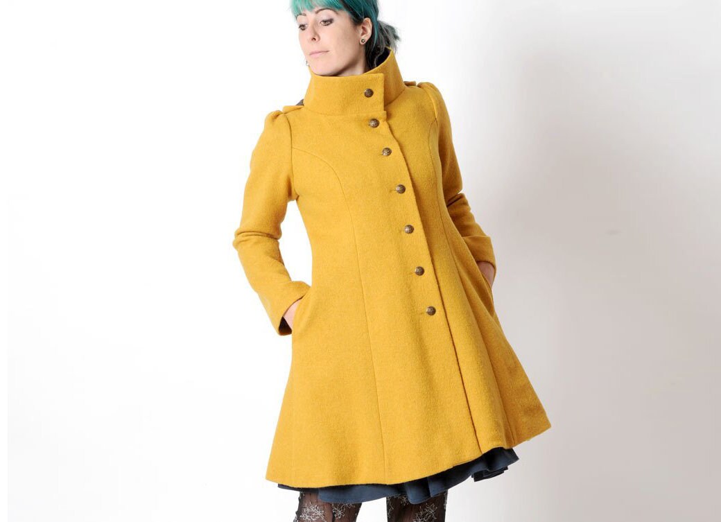 Mustard yellow wool Coat Womens yellow winter coat pointy | Etsy