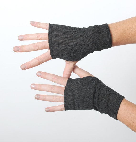 gift for her fingerless gloves womens accessories mittens Black and white pattern arm warmers wrist warmers