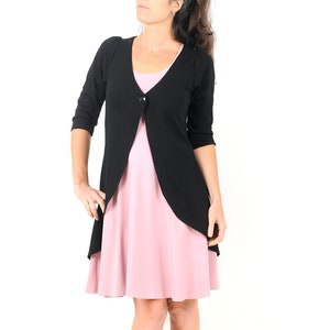 Long black cardigan, Black Pleated swallowtail jersey jacket, Cardigan for women, Office fashion, MALAM, Any size image 2