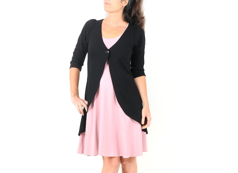 Long black cardigan, Black Pleated swallowtail jersey jacket, Cardigan for women, Office fashion, MALAM, Any size image 2