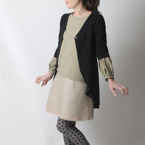 Long black cardigan, Black Pleated swallowtail jersey jacket, Cardigan for women, Office fashion, MALAM, Any size image 5